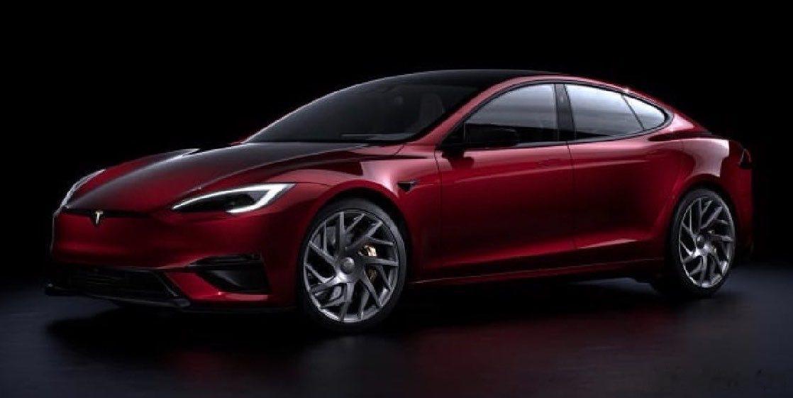 特斯拉推出限量版Model S Plaid，石榴红车漆，金色特斯拉车标，还有金色