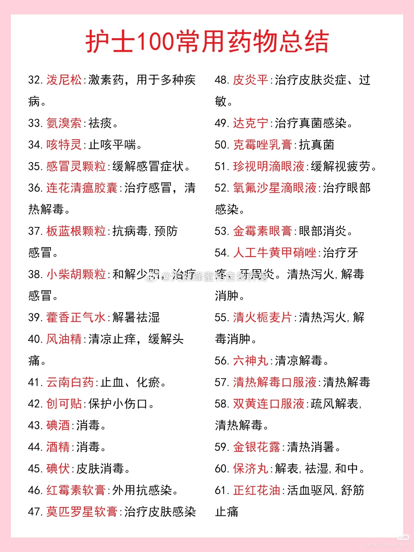 护士100种常用药物总结 ​​​