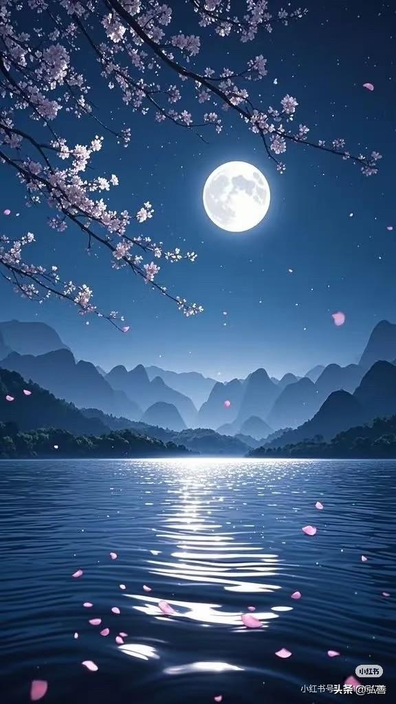 “半江明月漾清风”，这意境宛如一幅静谧悠远的水墨画，明月洒在江上，清风拂动波光，