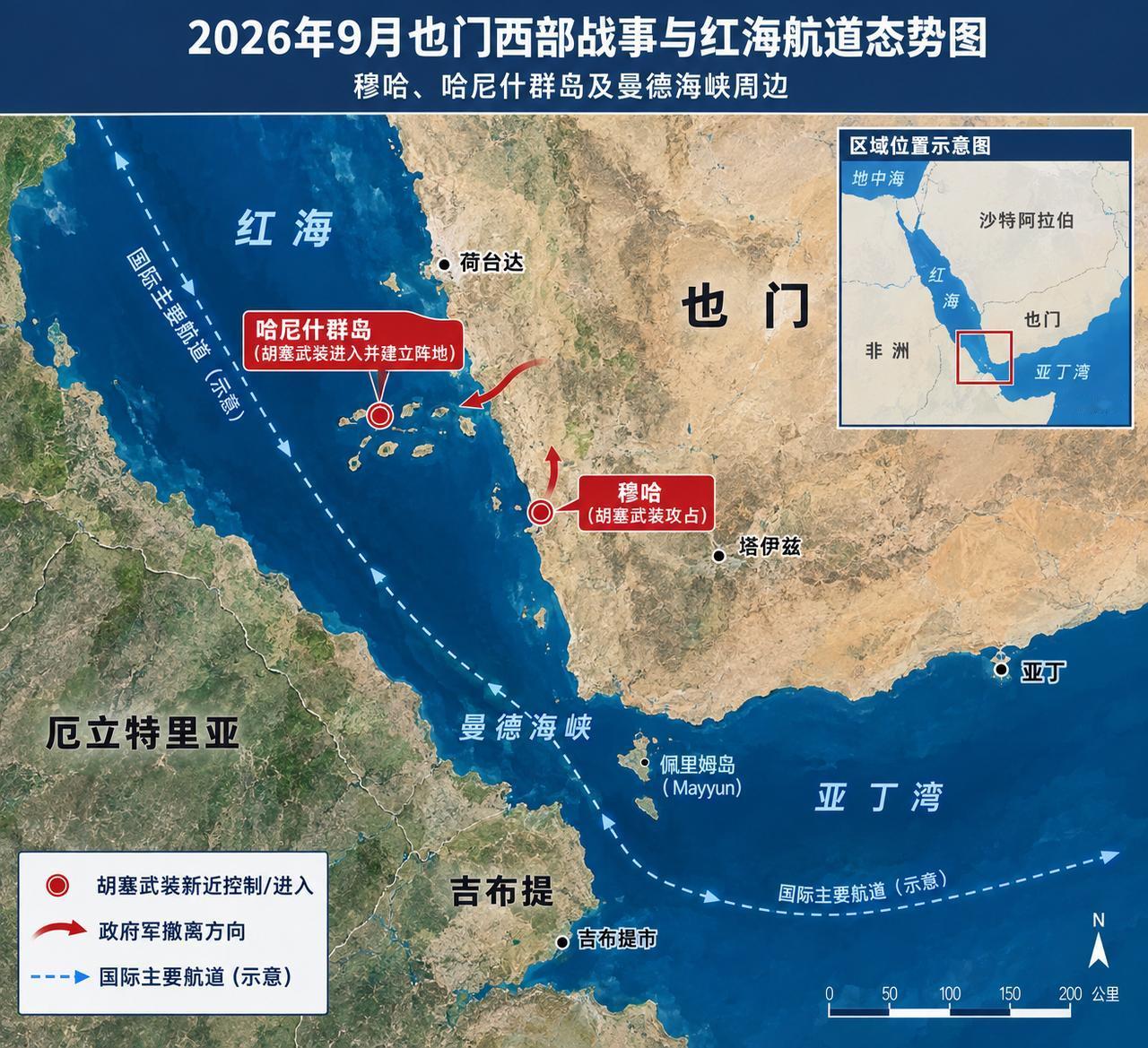 9月11日，就在昨天，也门胡塞武装攻占红海港口穆哈，并进入哈尼什群岛建立阵地，两