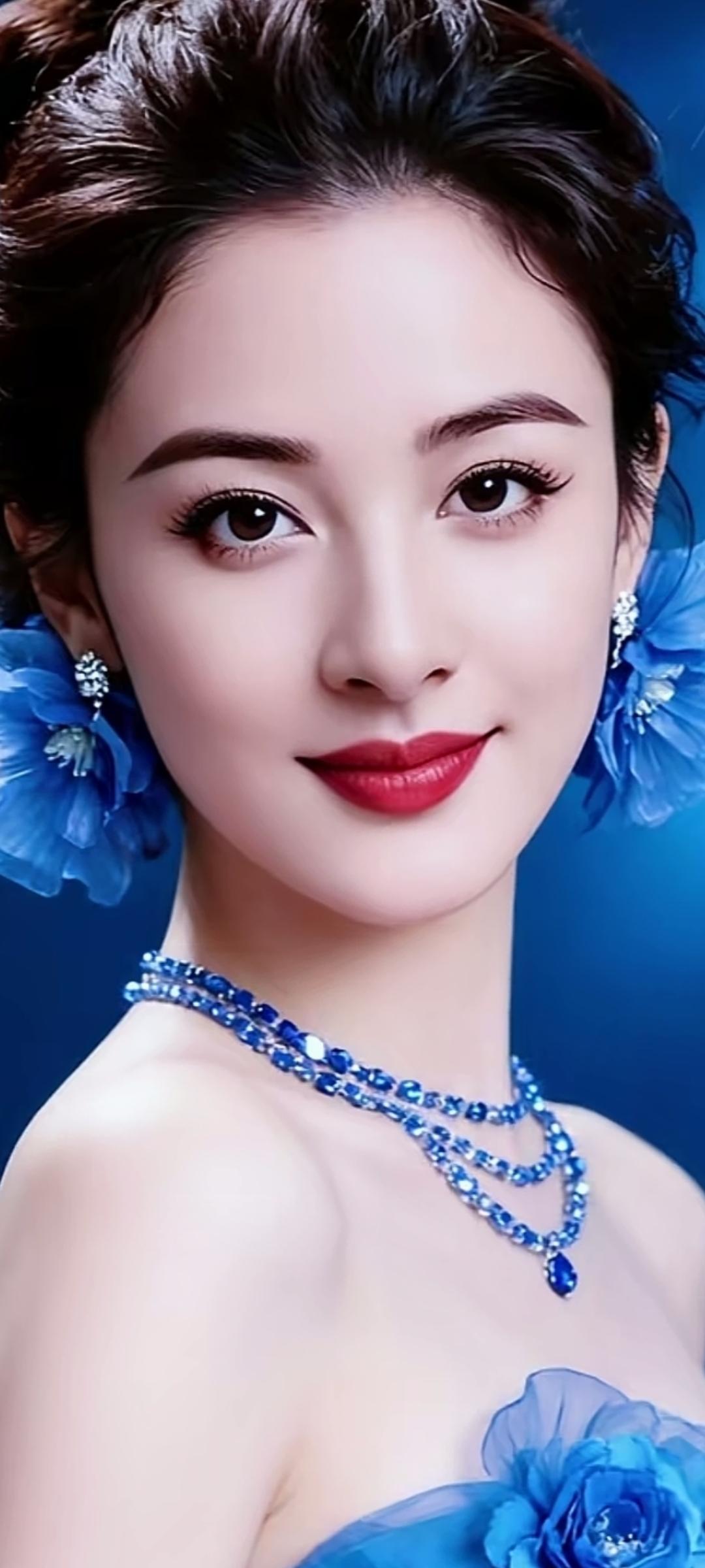 优雅蓝调，闪耀珠宝，红唇魅惑，尽显高贵气质！
