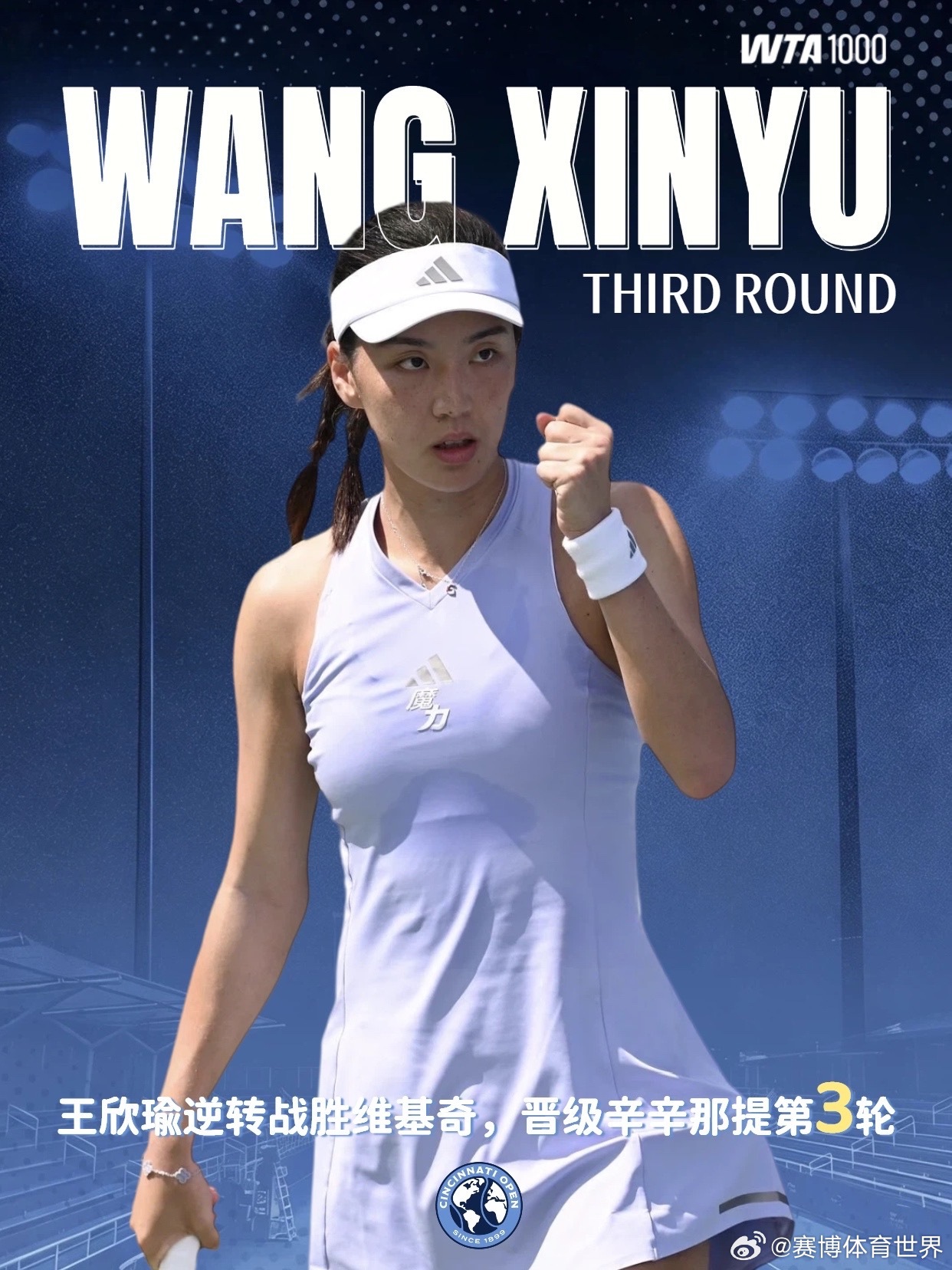 王欣瑜将对阵萨巴伦卡 WTA1000辛辛那提女单第二轮，🇨🇳王欣瑜3-6 6