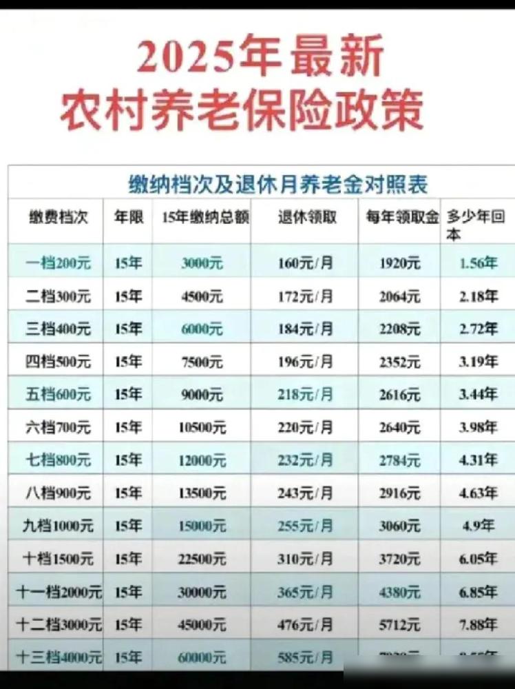 家人们！今天刷到一条重磅消息，农村养老保险缴费档次和领取金额终于有官方详细说明了