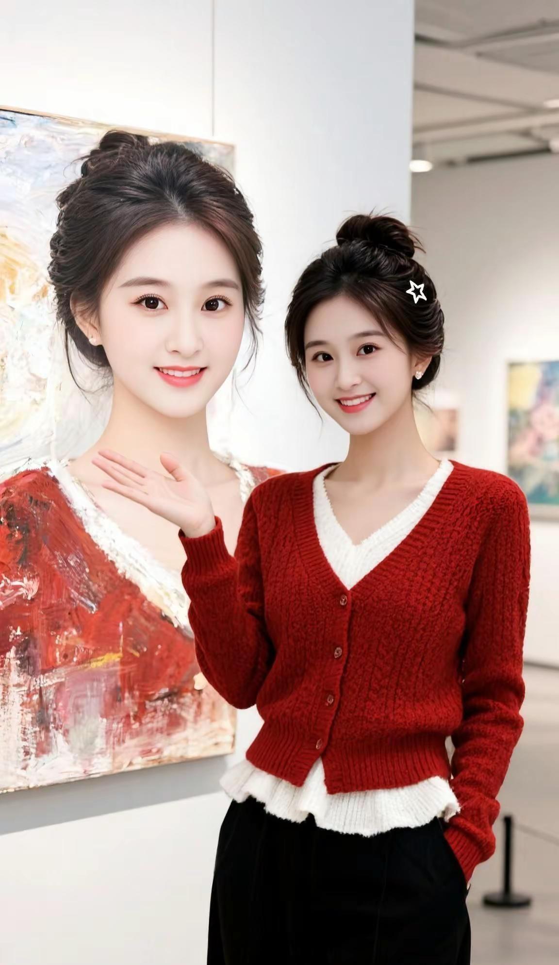 自带氛围感的红色毛衣💕 最美买家秀之姐妹穿搭 红色毛衣在冬日的暖阳下，像一团燃