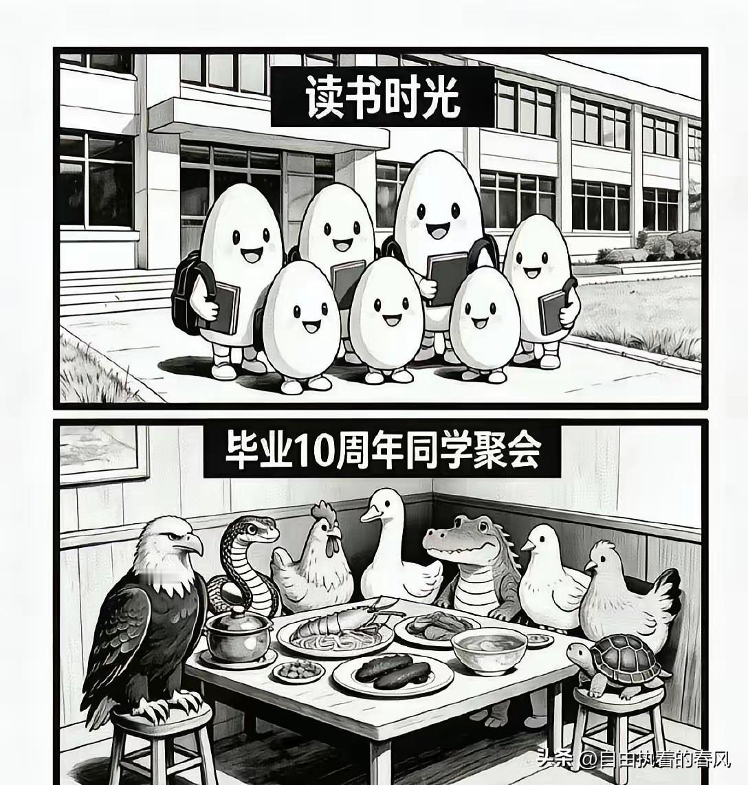 网上有张图，看过之后感慨万千。十年破壳，每个人都有属于自己的人生。
年少读书时，