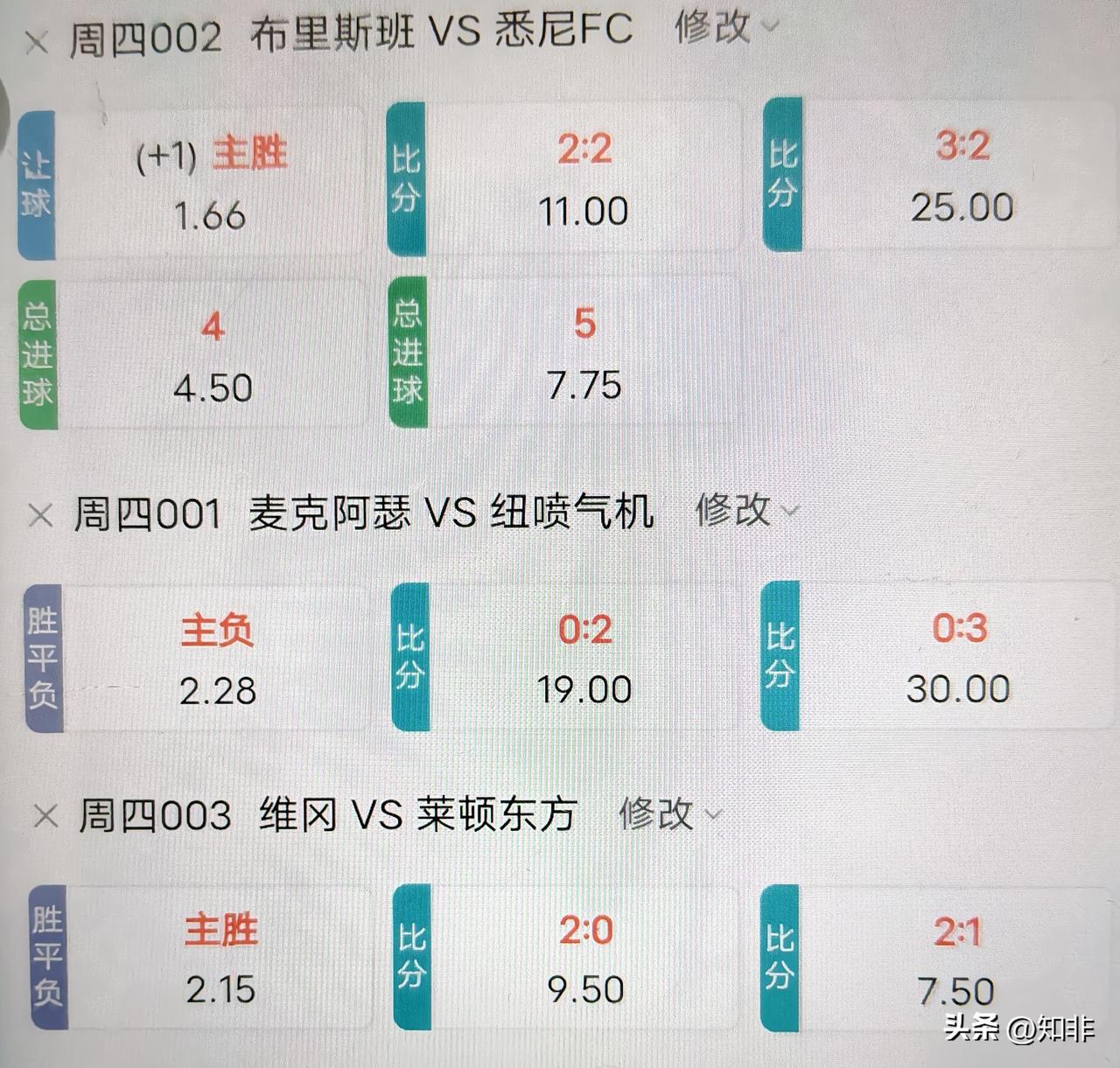 今天就三场比赛，澳超出个方案，大家参考吧，娱乐一下。

维冈怎么看都是胜，但同方