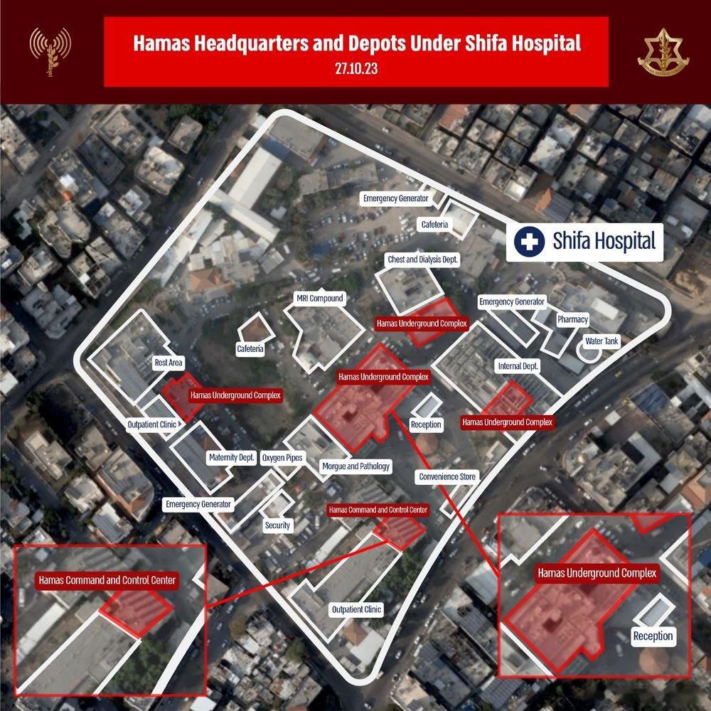 美国情报官员现在表示，以色列提供的证据声称哈马斯指挥和行动中心位于加沙市的希法医