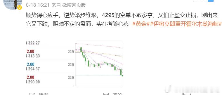 每日总结：6月18日第一单4311多单-4322  止盈10个点第二单4319空