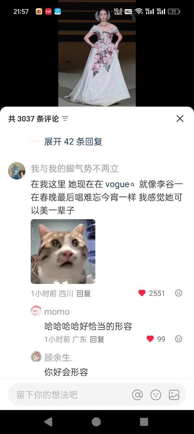 刘亦菲压轴平平都是嘴，我怎么就说不出来了[点赞]vogue大合影 刘亦菲美的不知