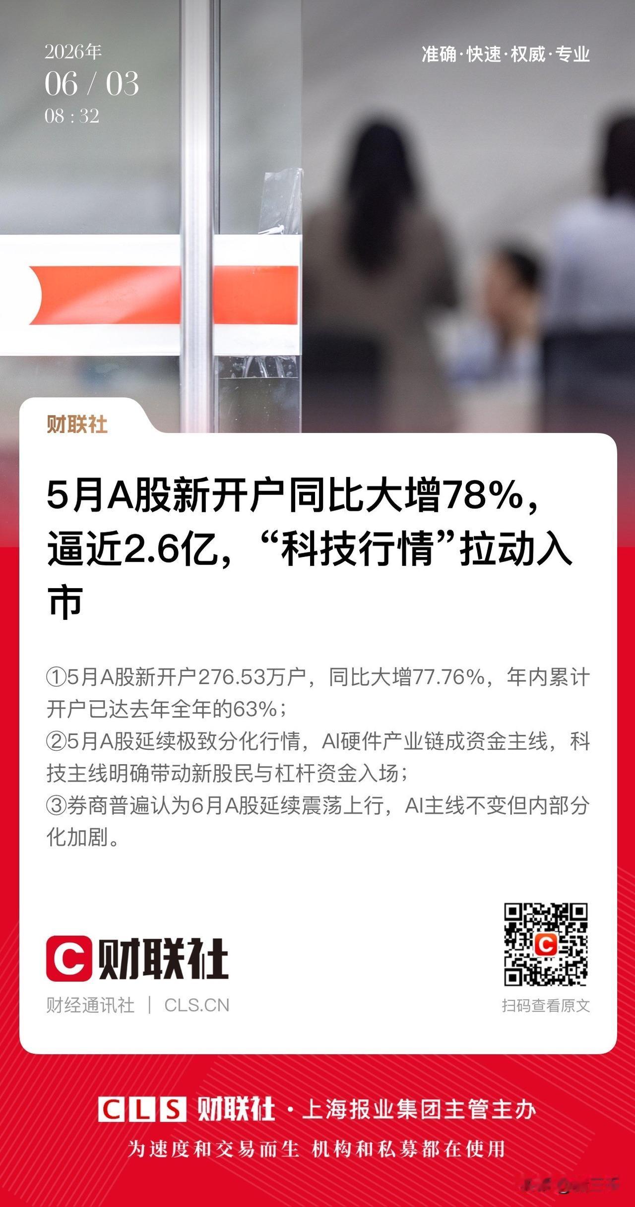 新股民跑步入场，欢迎！
1-5月新开户超1700万，
是2025年全年的63%，