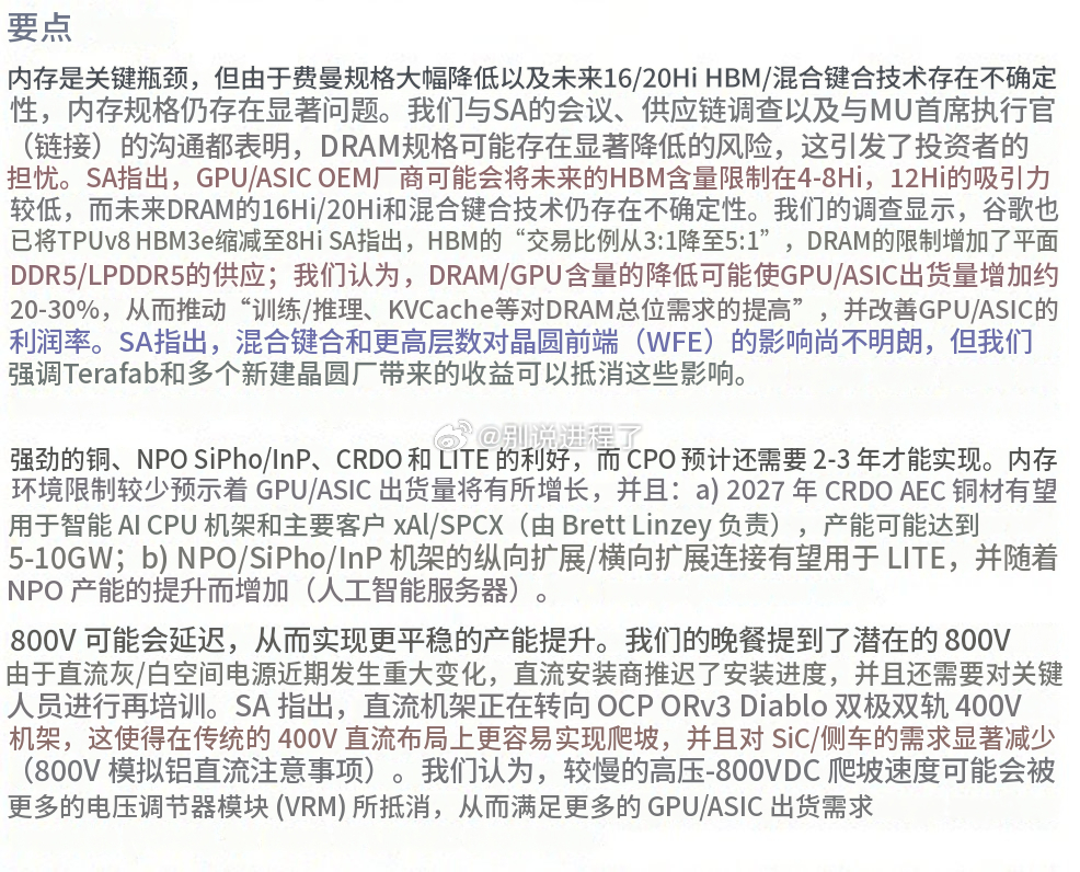 Mizuho: 内存，CPO，800VDC> 内存瓶颈与降规格风险：潜在的显著D