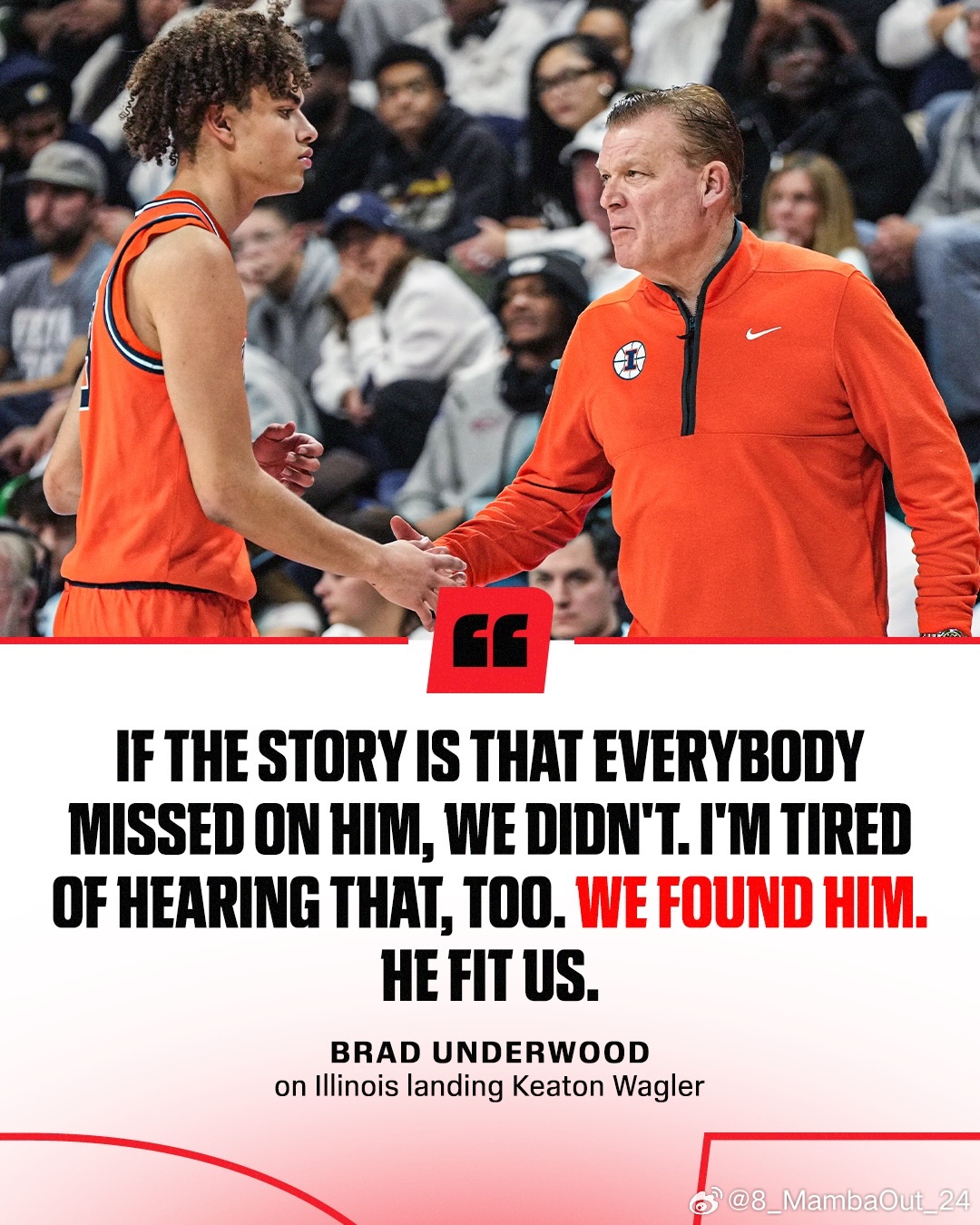 伊利诺伊大学主帅布拉德·安德伍德谈及当初招揽瓦格勒的过程："如果现在的说法是'所