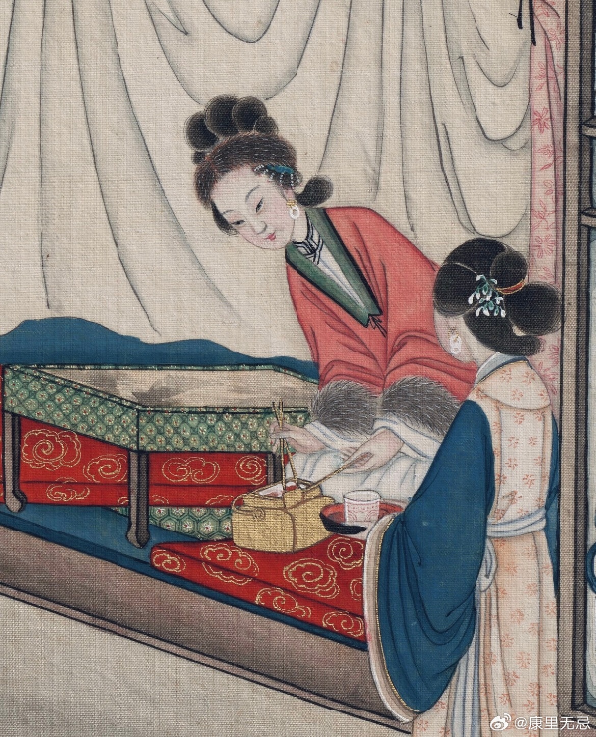 抹勒、围额●元绒抹勒只见折梅花的侍儿，年纪约二十左右，鹅蛋脸，明眸皓齿，洗尽铅华