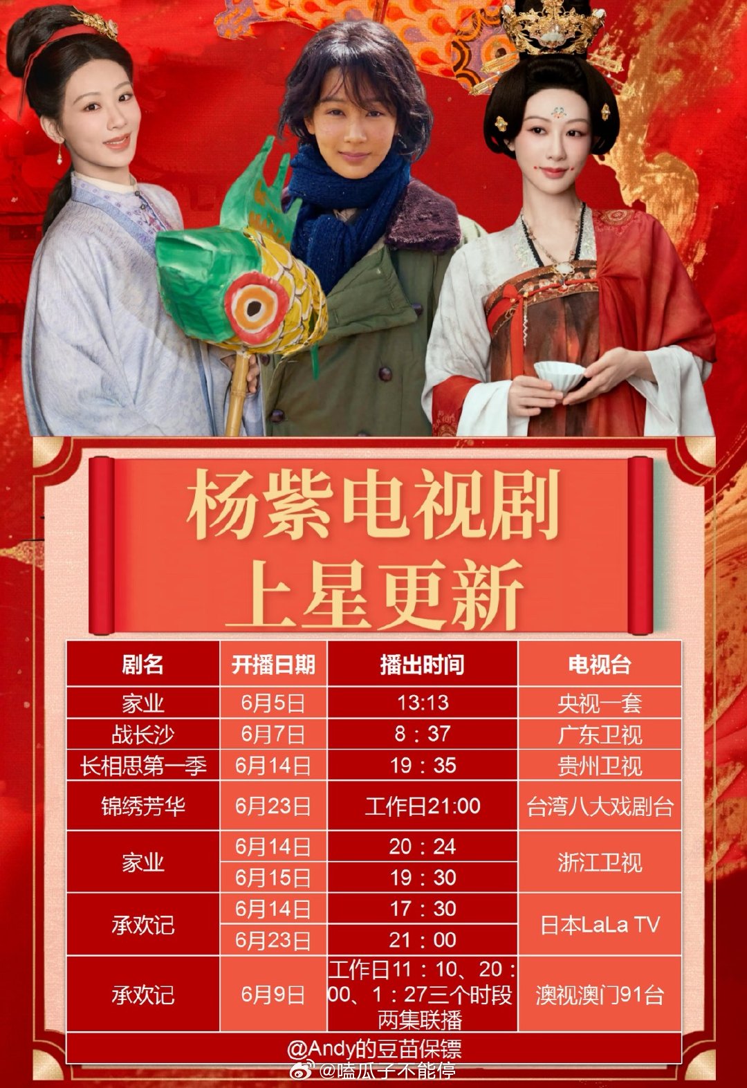 杨紫六月份有好几部剧在电视台播出，这也太牛了