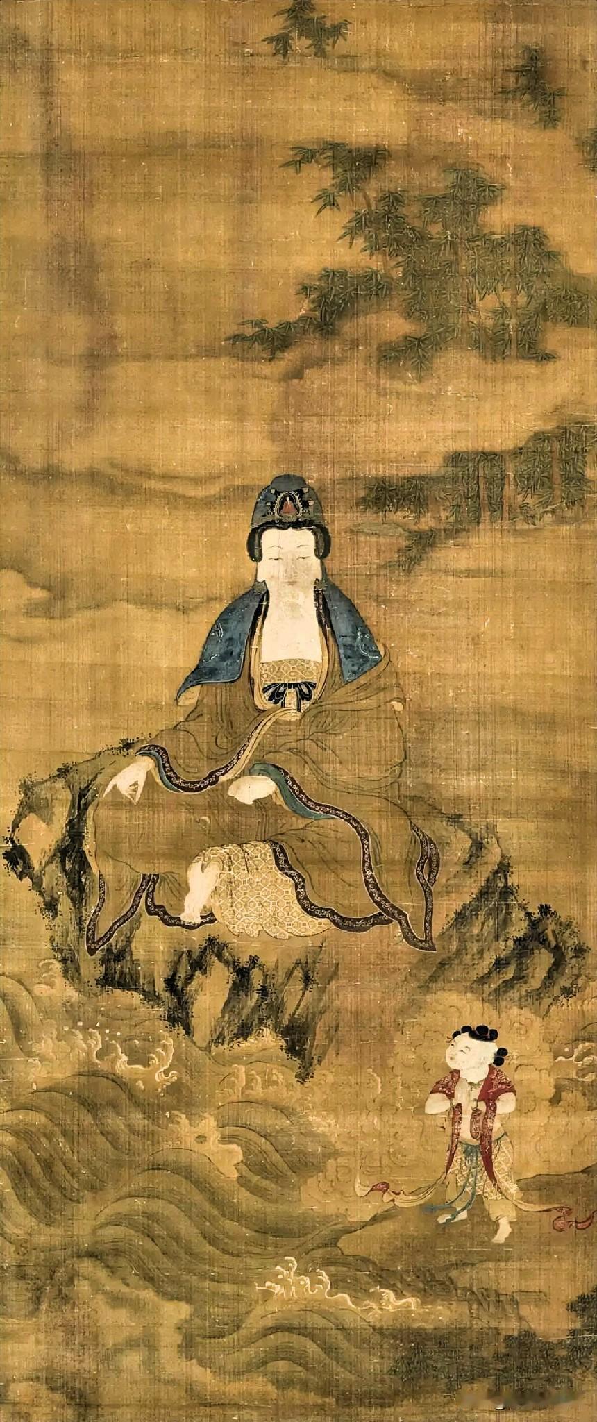 世人终日焚香拜观音，却鲜有人懂得：拜佛贵在学观音、做观音
 
细看这幅古旧绢本古