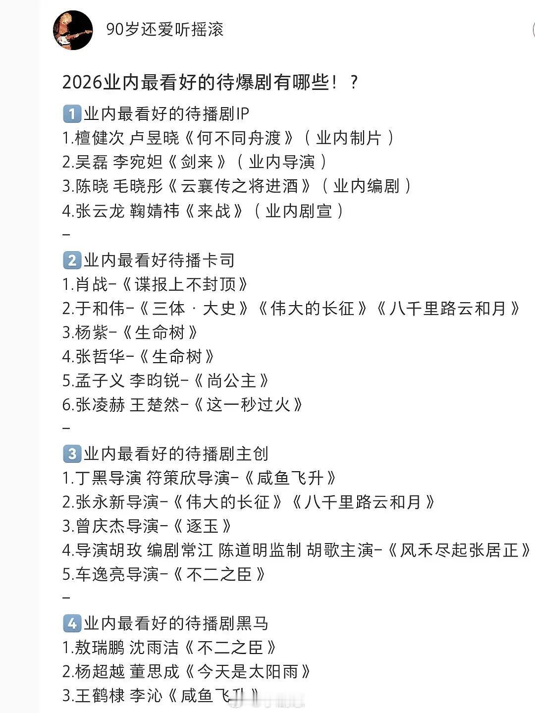 2026业内最看好的待播剧来啦 