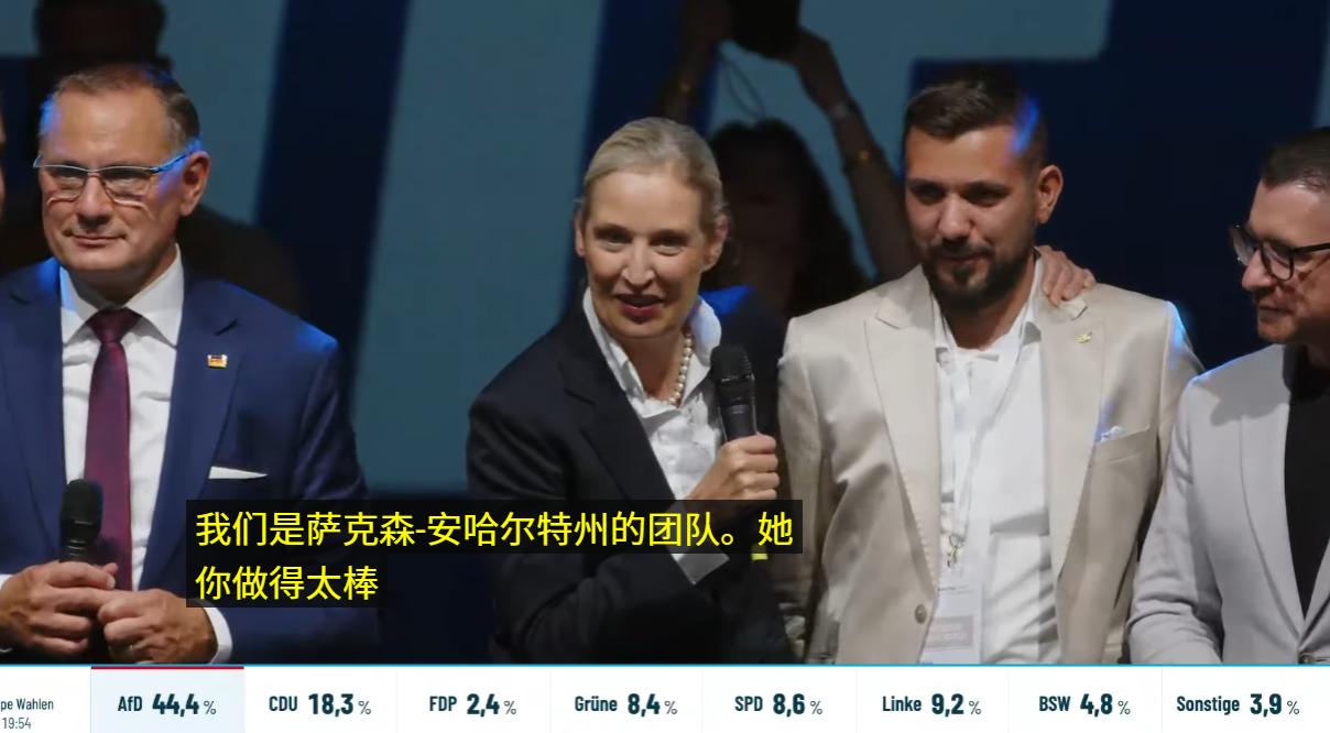 43.8%，这是爱丽丝・魏德尔带领的德国另类选择党，推出的候选人乌尔里希・西格蒙