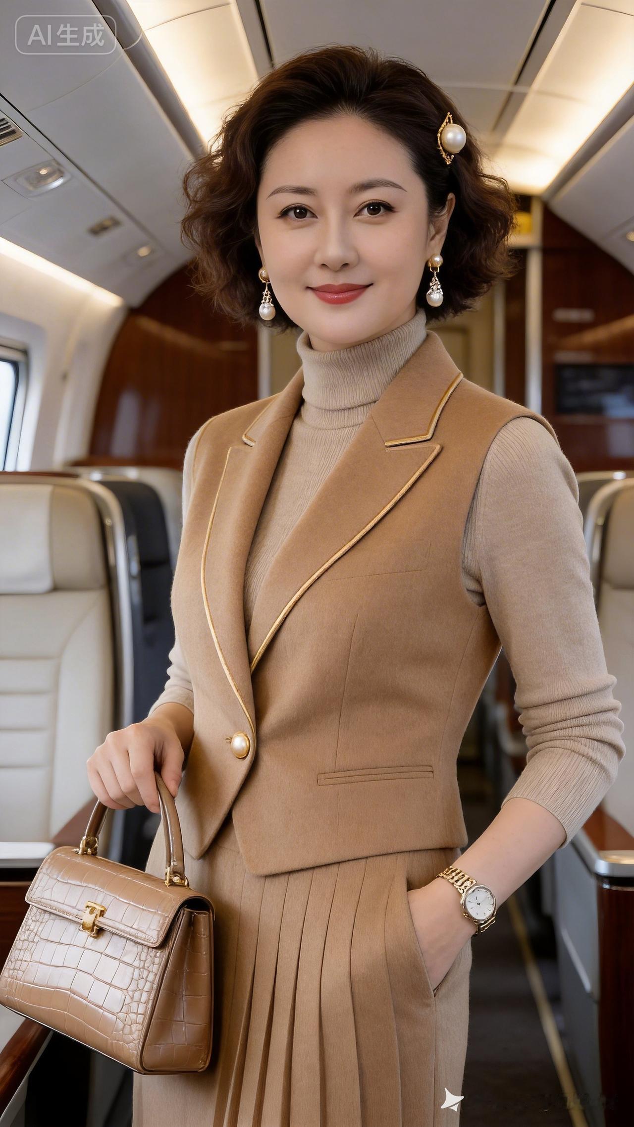 优雅旅行穿搭指南：米色套装搭配珍珠耳环，尽显高级感！