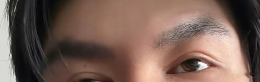 男士，如图，眉峰特别高挑且眉毛特别粗，眼睛双眼皮且稍微有一些三角眼。这样的面相可