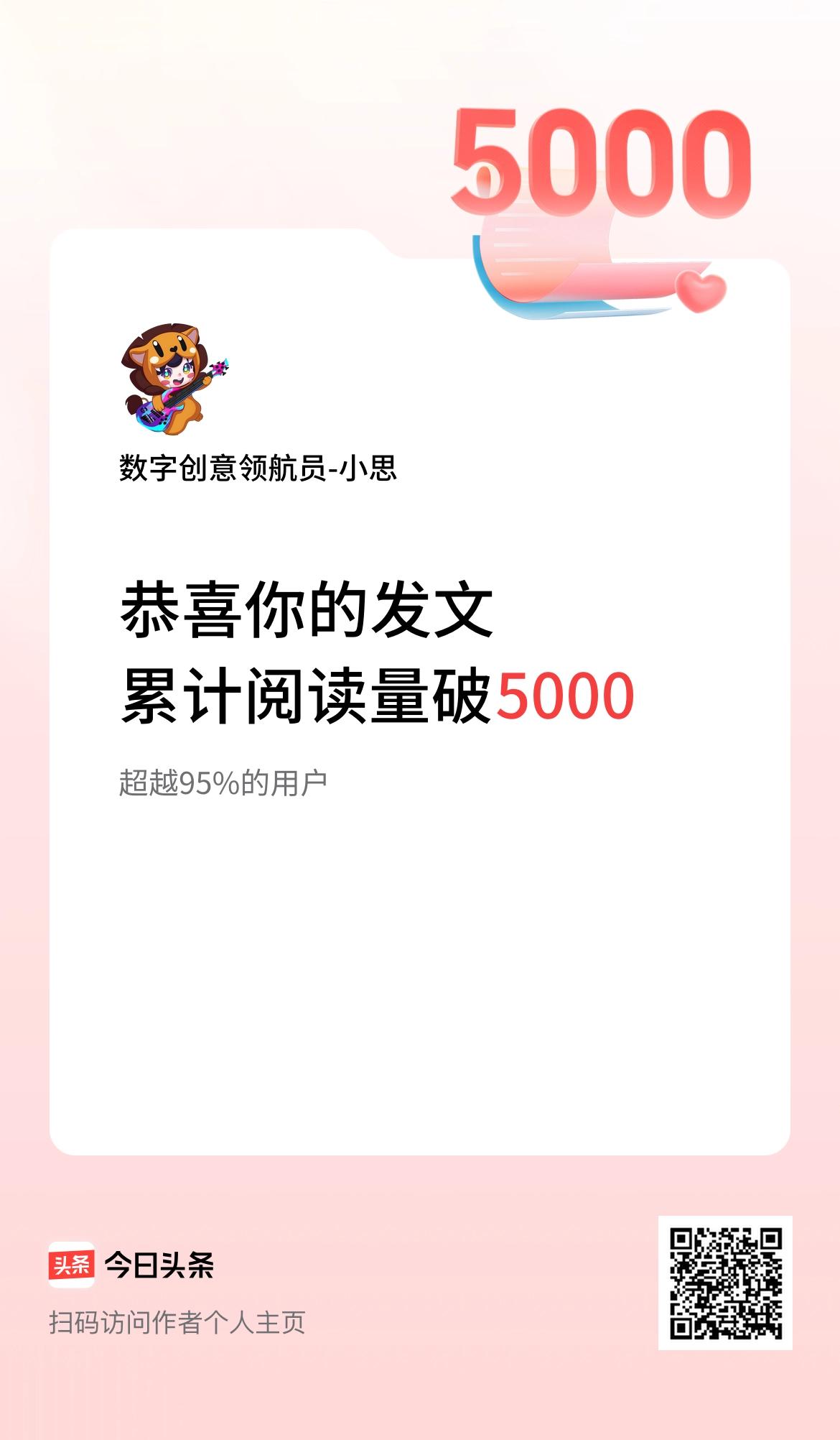 🤝我在头条累计获得阅读量破5000啦！