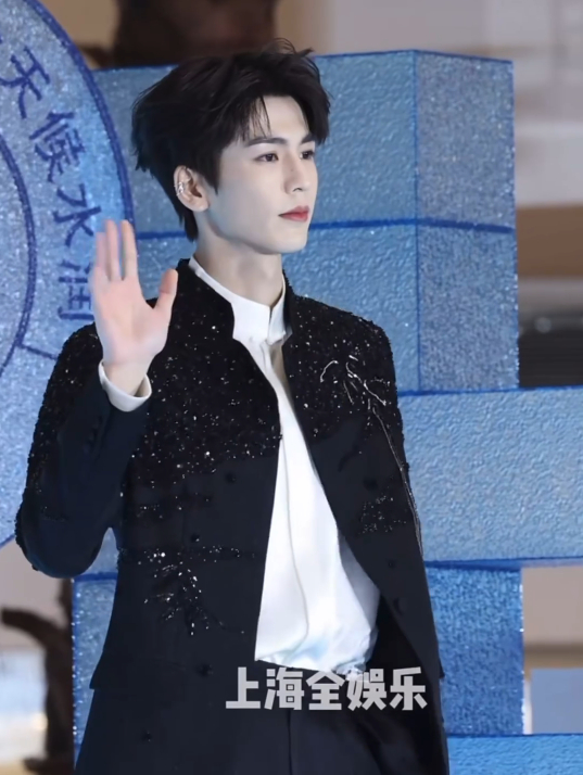 张凌赫立领闪钻黑西装张凌赫上海活动线下状态  张凌赫上海活动线下状，张凌赫立领闪