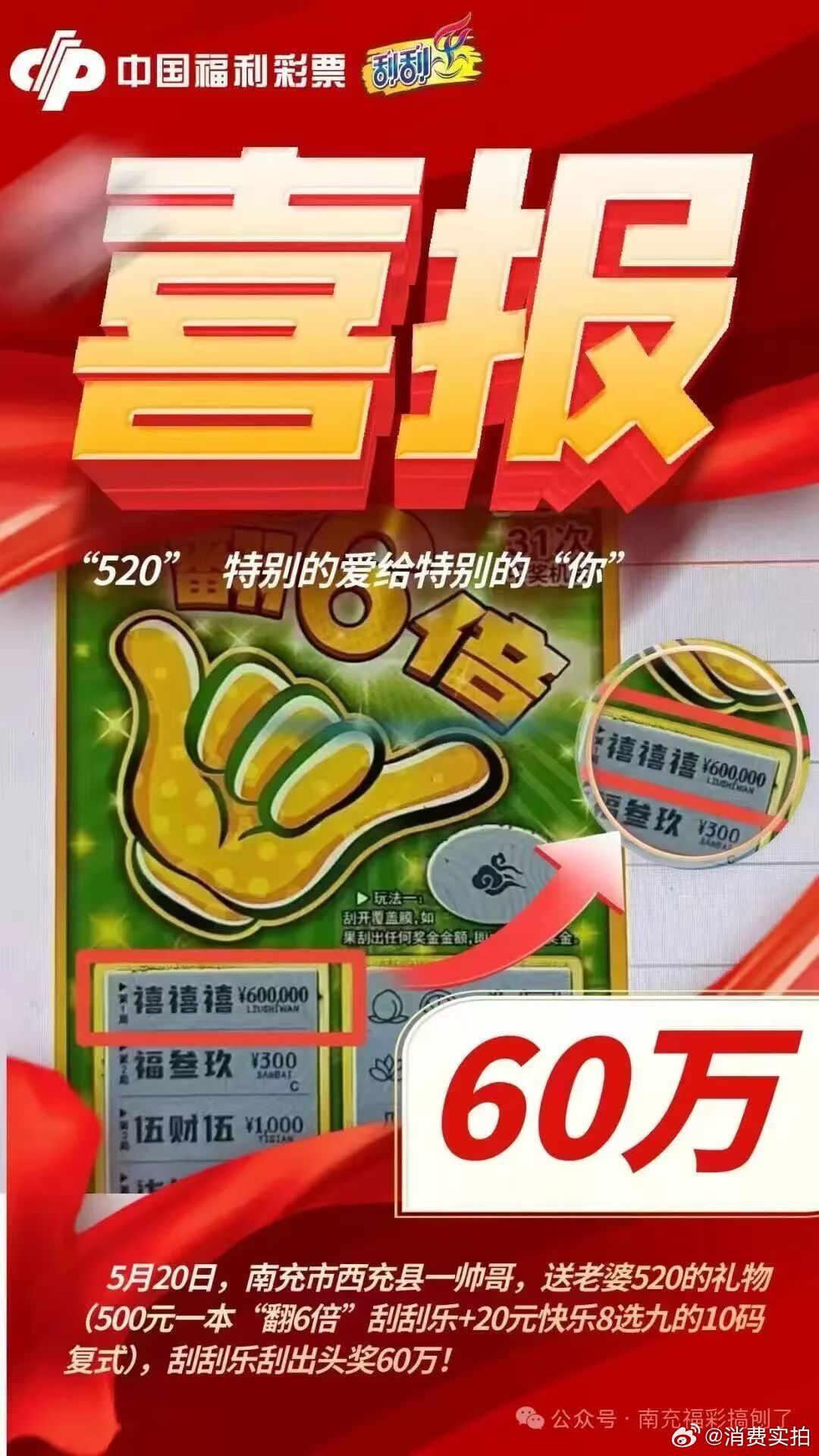 【520告白彩票中了60万彩民回应520告白彩票中60万】据四川福彩发布，5月2