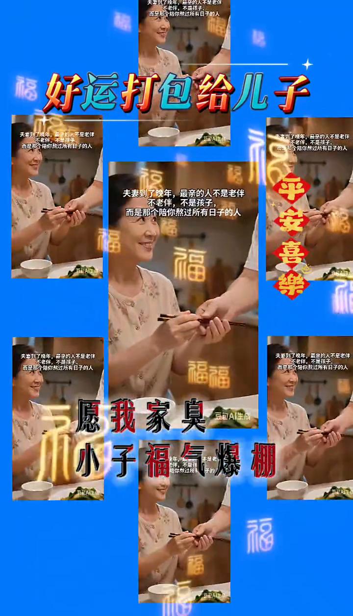 把所有好运打包给儿子。
把所有好运都打包塞给我儿子。
·愿我家臭小子顺风顺水，帅