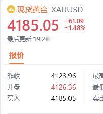 黄金现价4185位置进空，防守4191，目标看百点汇市金油-周老黄金金价
