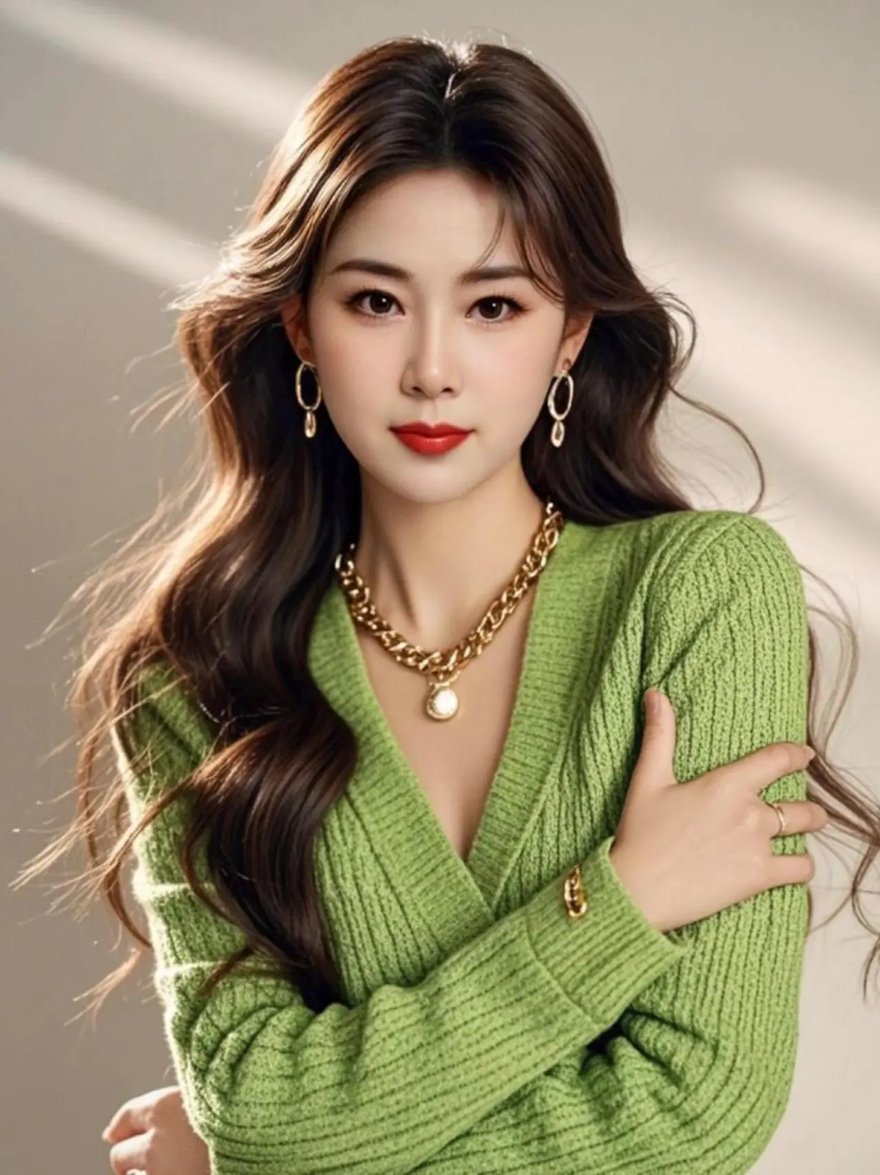 AI绿衫人像照 随变ai随便玩