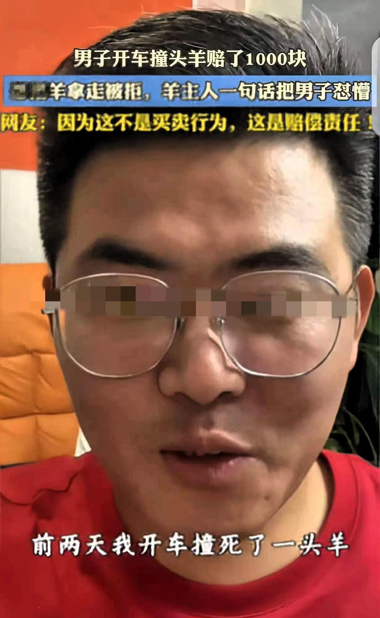 “破防了！”一男子开车，撞死一只头羊，赔了牧民1000元，他想把死羊拿走，牧民却