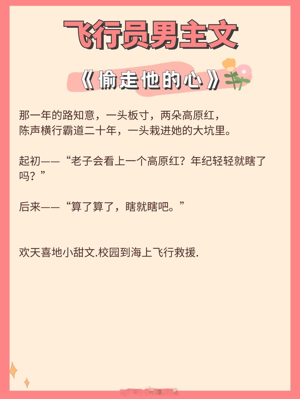 #那些好看的硬核小说# 【飞行员男主文】天上的每朵云，都是我爱你的形状。[桃花]