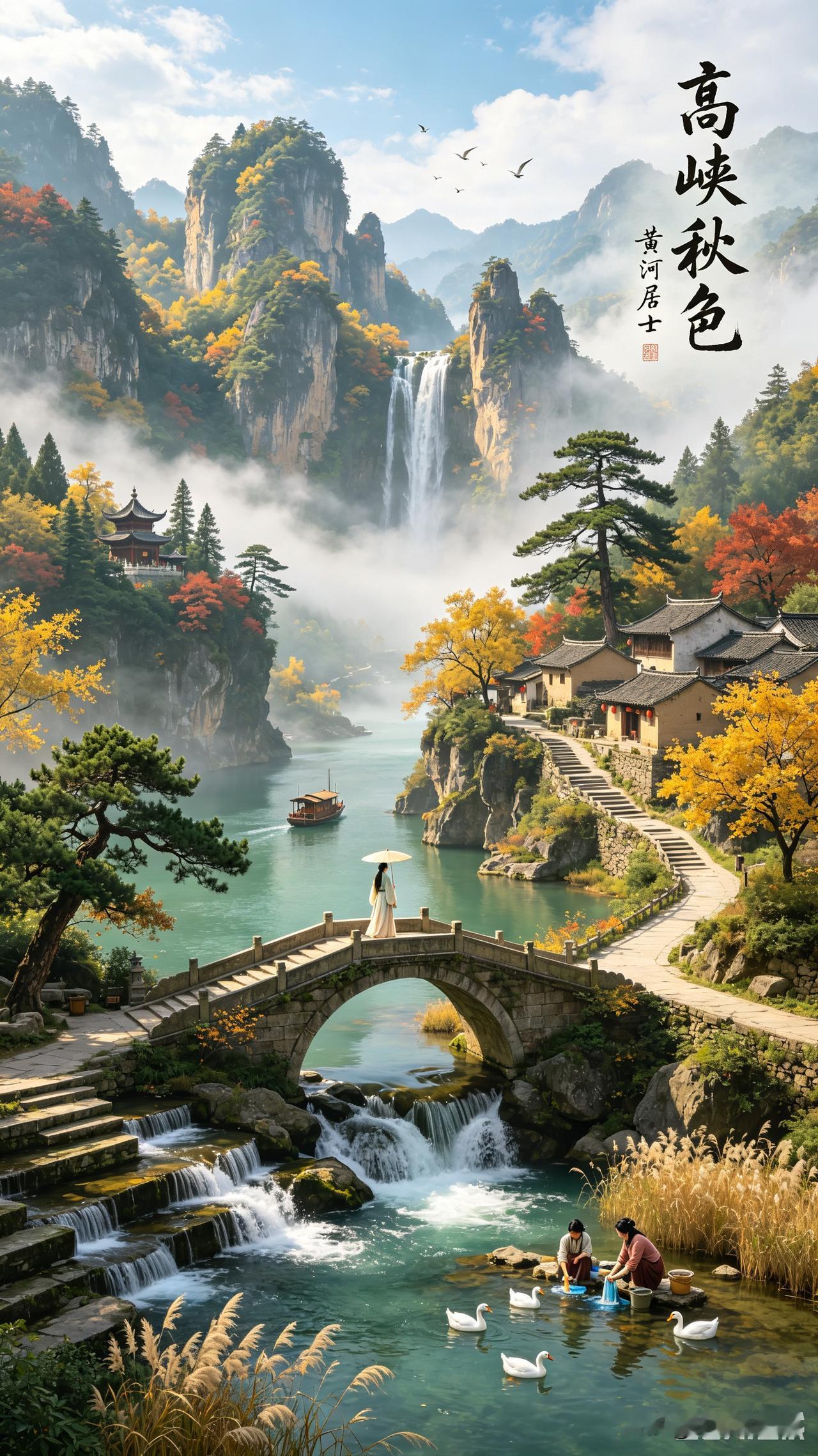 秋日高峡秋色，山水如画，人间仙境