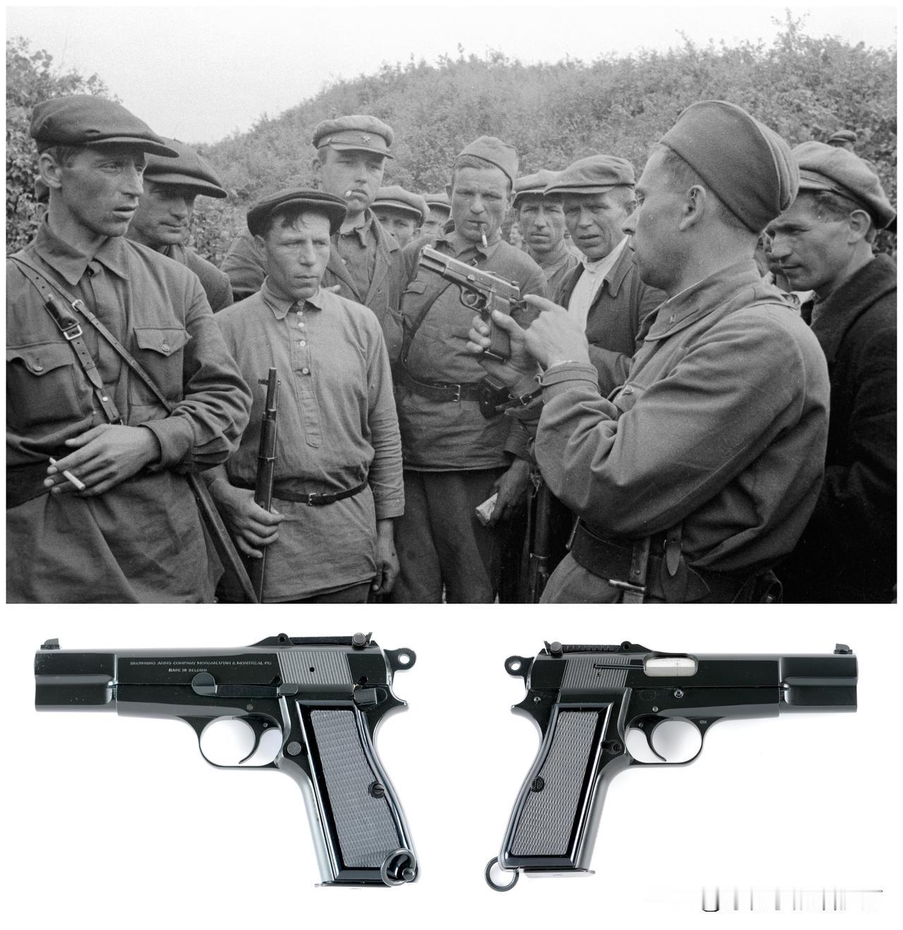 卫国战争期间，一名游击队长向他的游击队员介绍战利品：一支从德军那里缴获的手枪。这