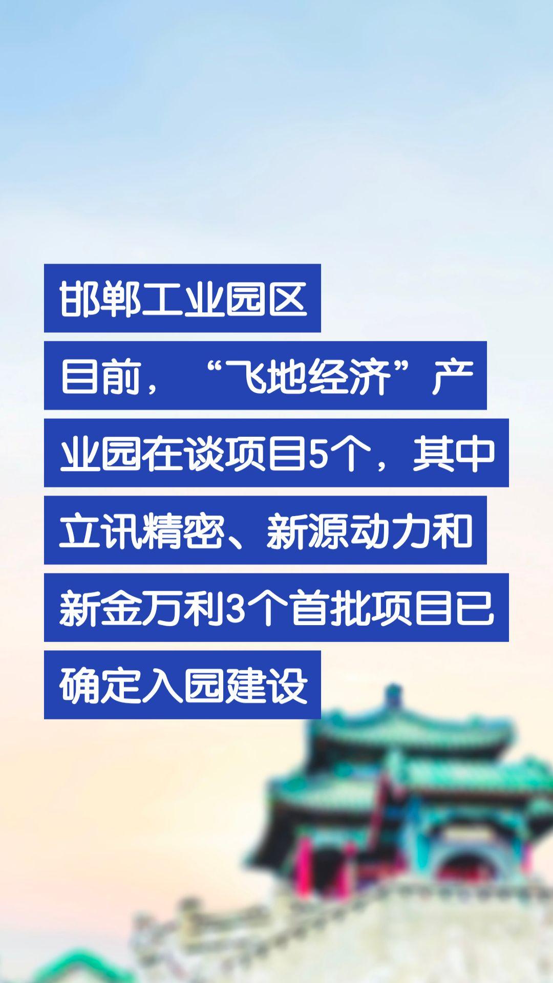 邯郸工业园区
目前，“飞地经济”产业园在谈项目5个，其中立讯精密、新源动力和新金