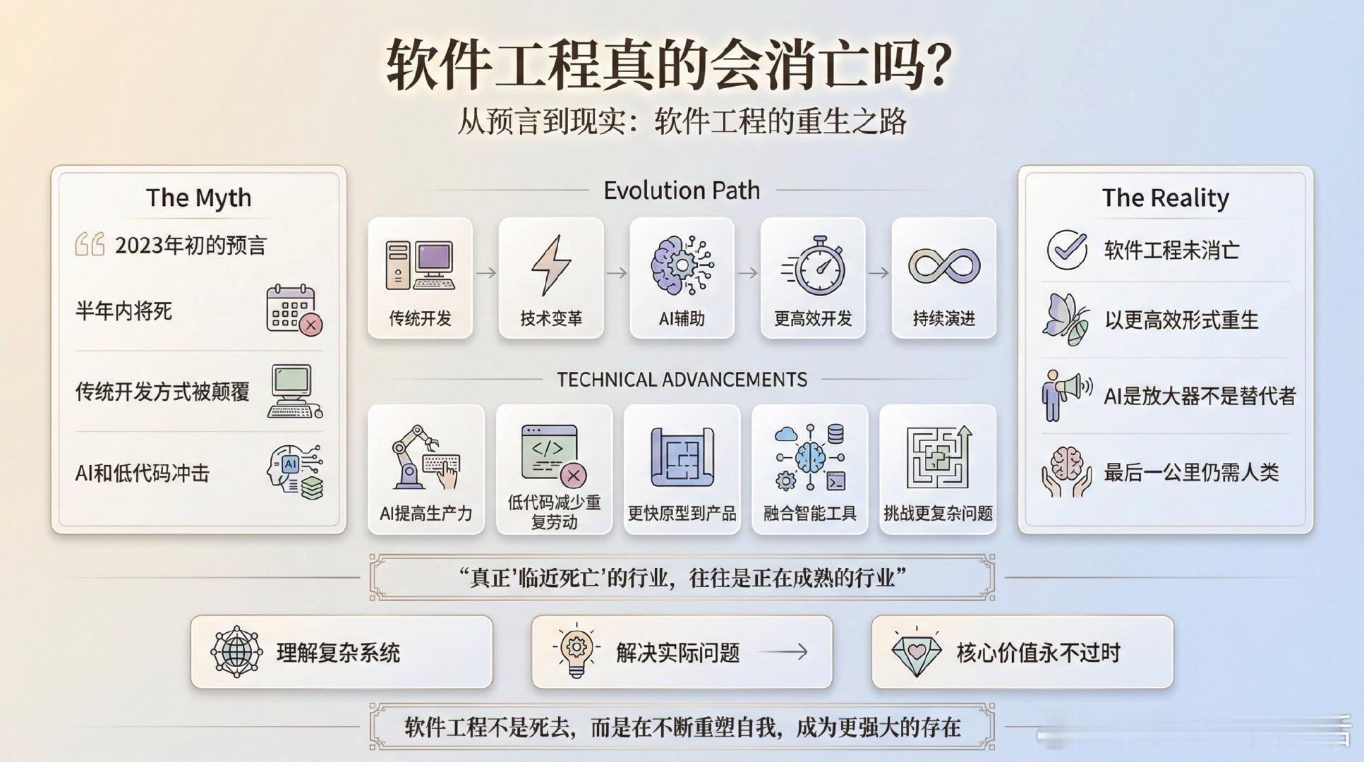 软件工程自2023年初以来，一直被预言“半年内将死”，但事实远非如此。技术和工具