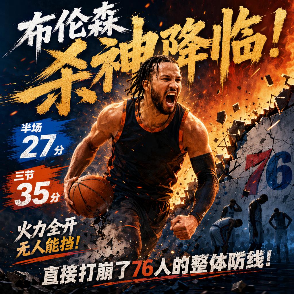 布伦森杀神降临，半场27分，三节35分，直接打崩了76人的整体防线！没想到最后彼