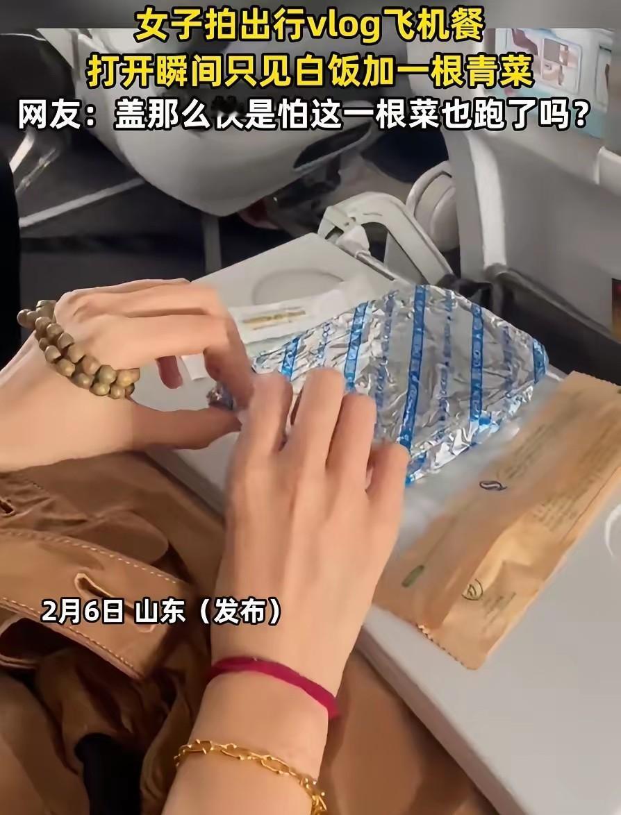 一根青菜掀翻飞机餐，

乘客拍了就后悔，

真相藏在盒盖底下。

那天刘女士拍的