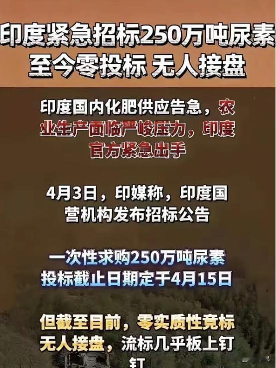 [浮云]快笑晕了！印度放出250万吨尿素全球招标，结果竟一份标书都没收到。不是市