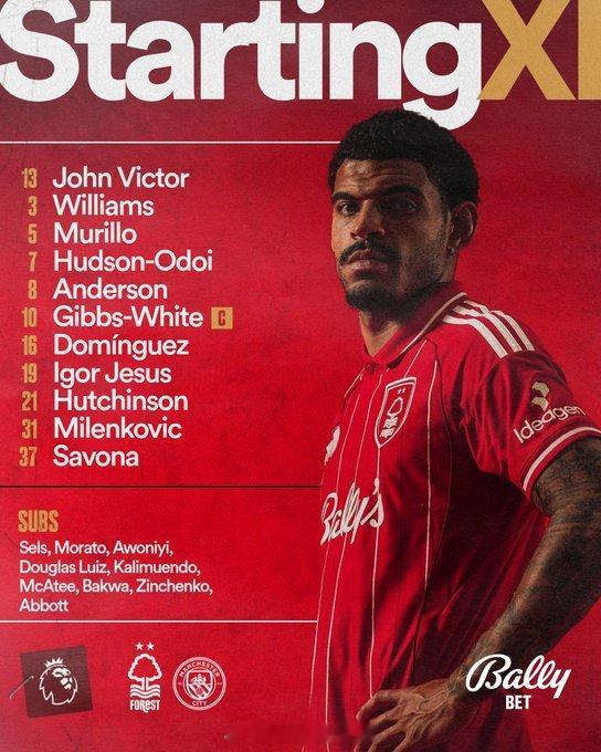 诺丁汉森林vs曼城首发诺丁汉森林vs曼城 罗德里出现在替补席了！英超第18轮，诺