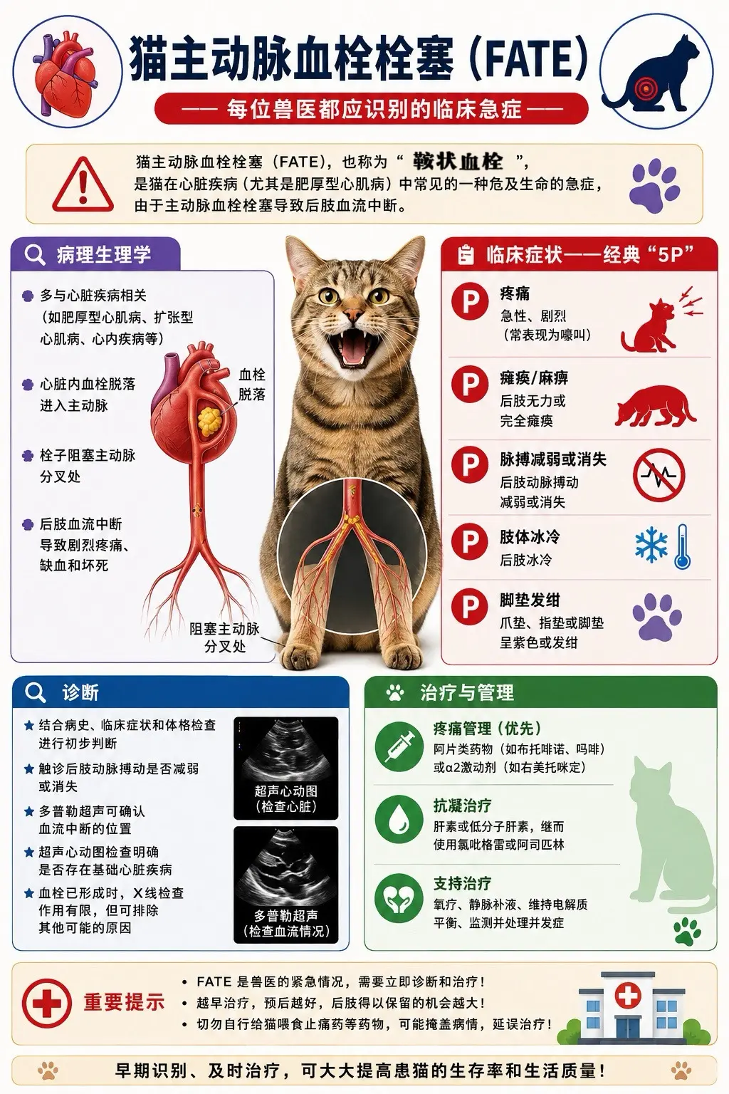 猫主动脉血栓栓塞（FATE）1. 高危群体与诱因 ◦ 肥厚型心肌病（H...
