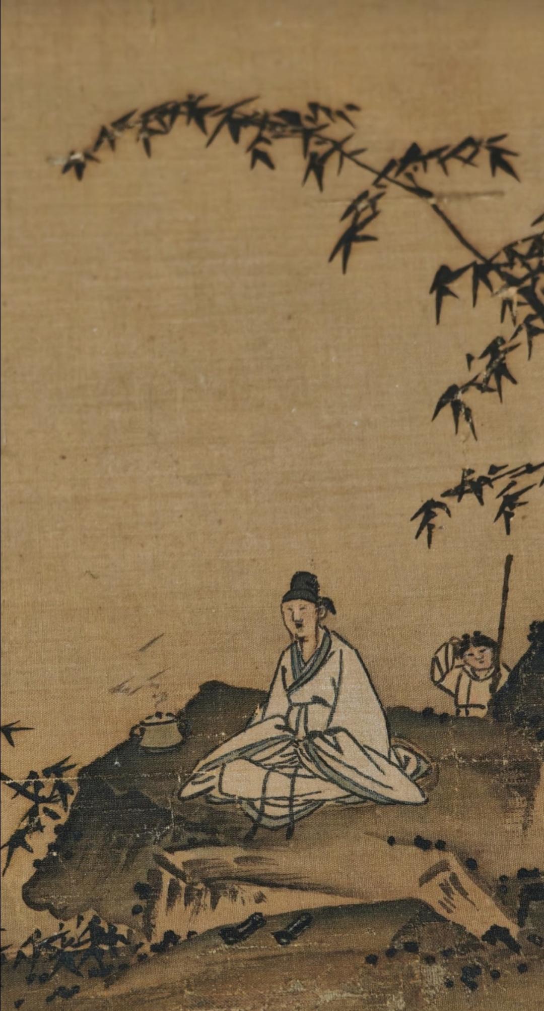 赤足，煮茶，小溪边，宋人也太惬意了…
竹间焚香页 宋 佚名
绢本·设色·册页
纵