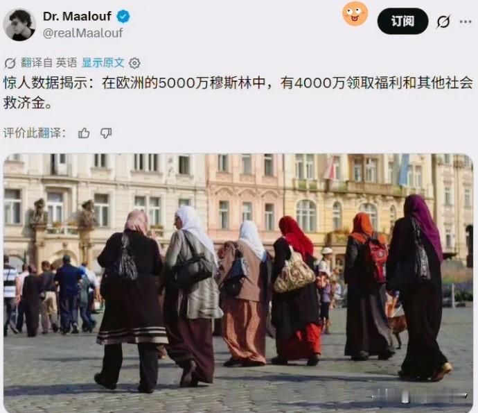 欧洲快被掏空了！
全欧洲有5000万穆斯林，约有4000万靠领取福利和其他社会救
