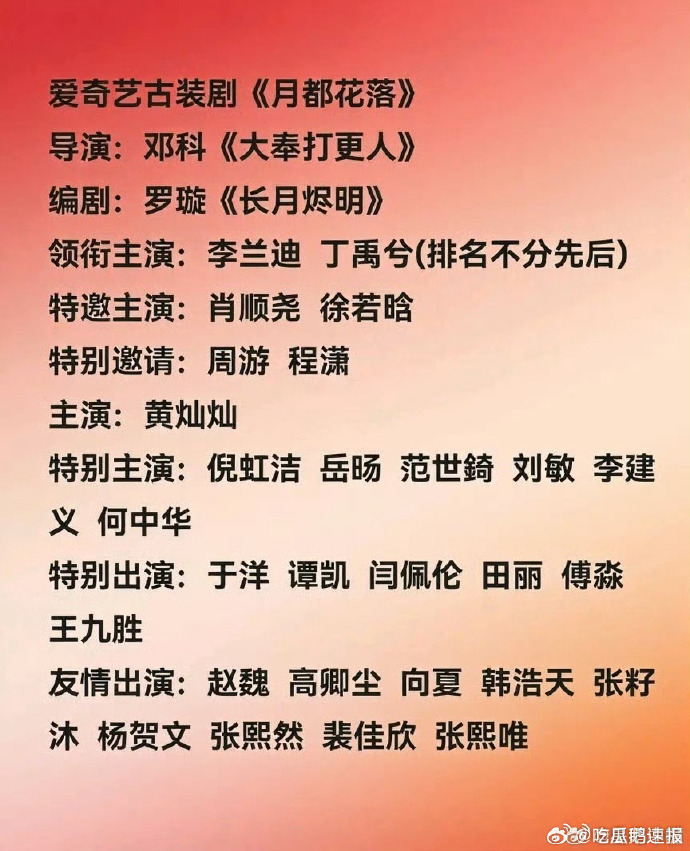 丁禹兮李兰迪合作《月都花落》的平番消息引发讨论，二人同框值得关注。古装题材搭配双