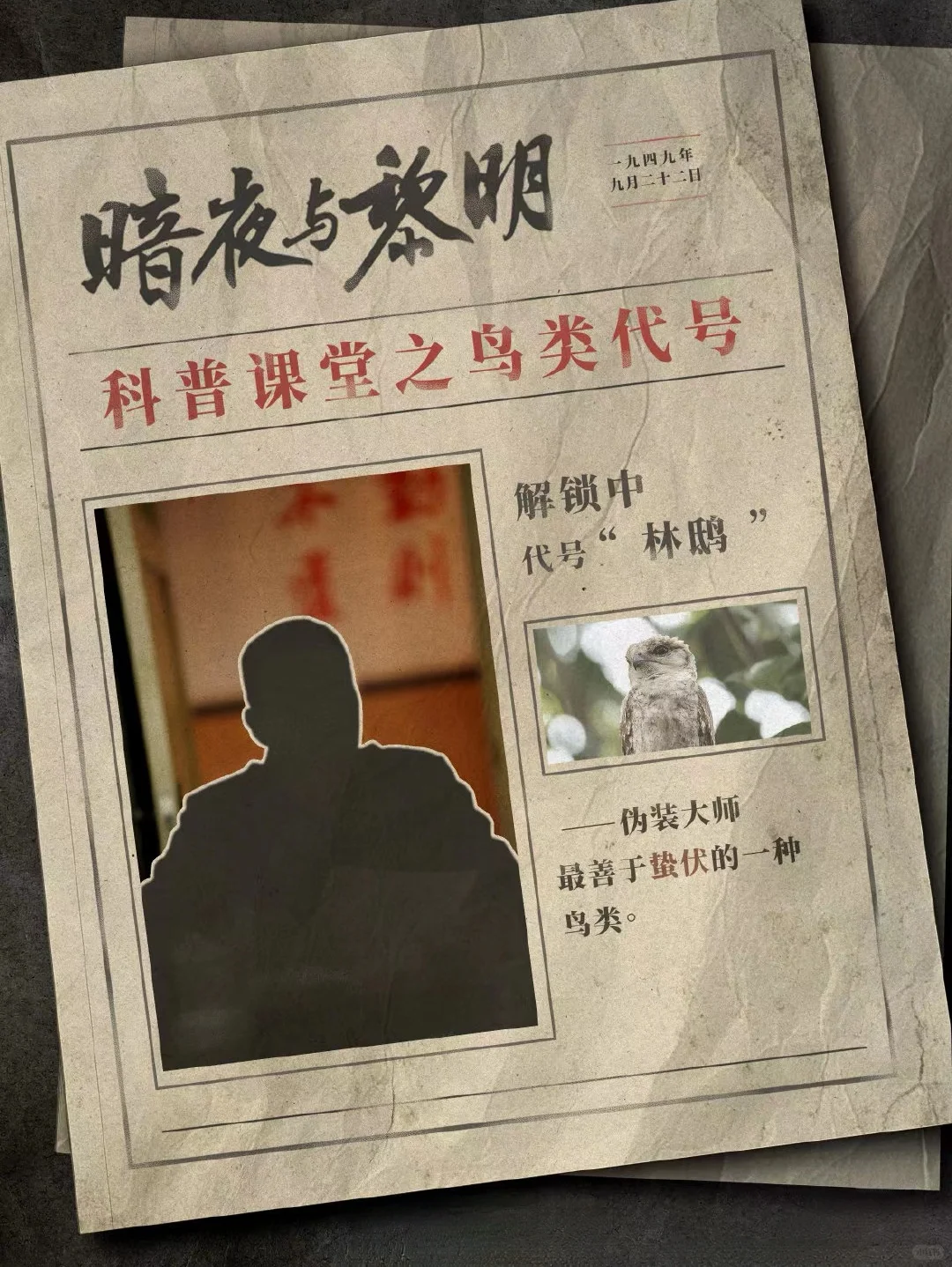 「暗夜」中代号林鸱的特务就潜伏在公安内部
