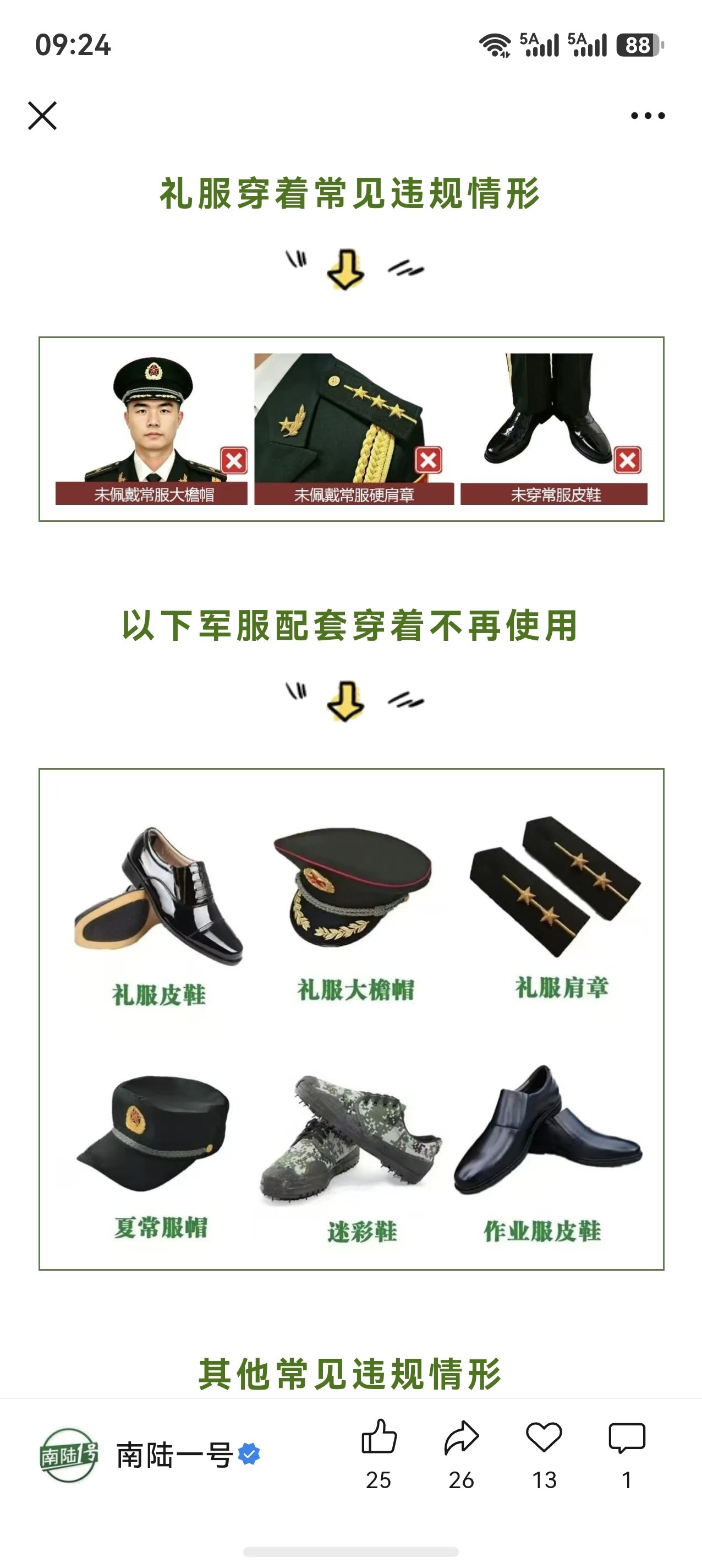 被淘汰的军服配套：礼服皮鞋，礼服大檐帽，礼服肩章，夏帽，迷彩鞋，作业服皮鞋 