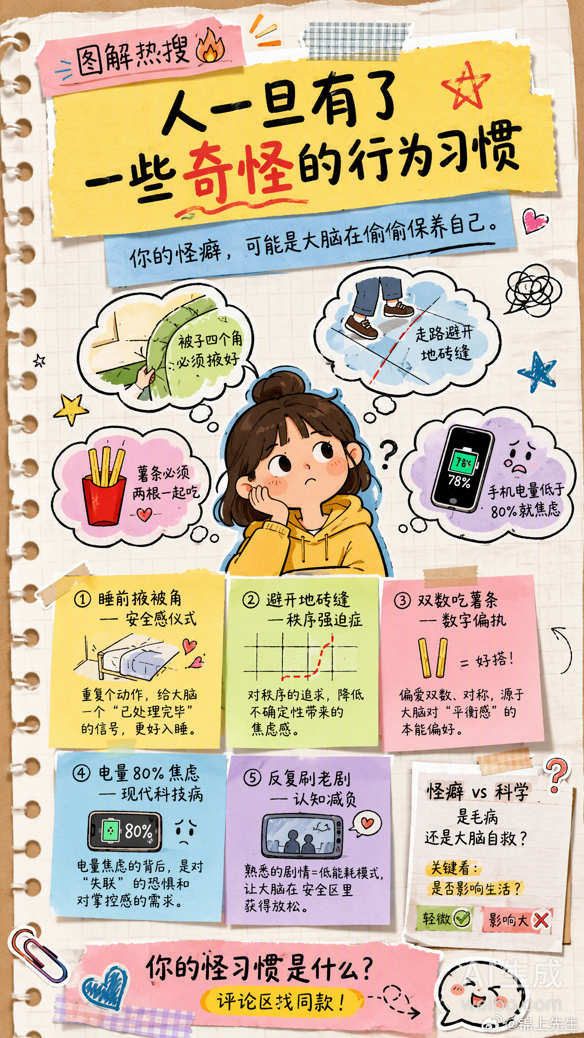 人一旦有了一些奇怪的行为习惯你有没有发现，自己莫名其妙养成了一些怪习惯？比如：·