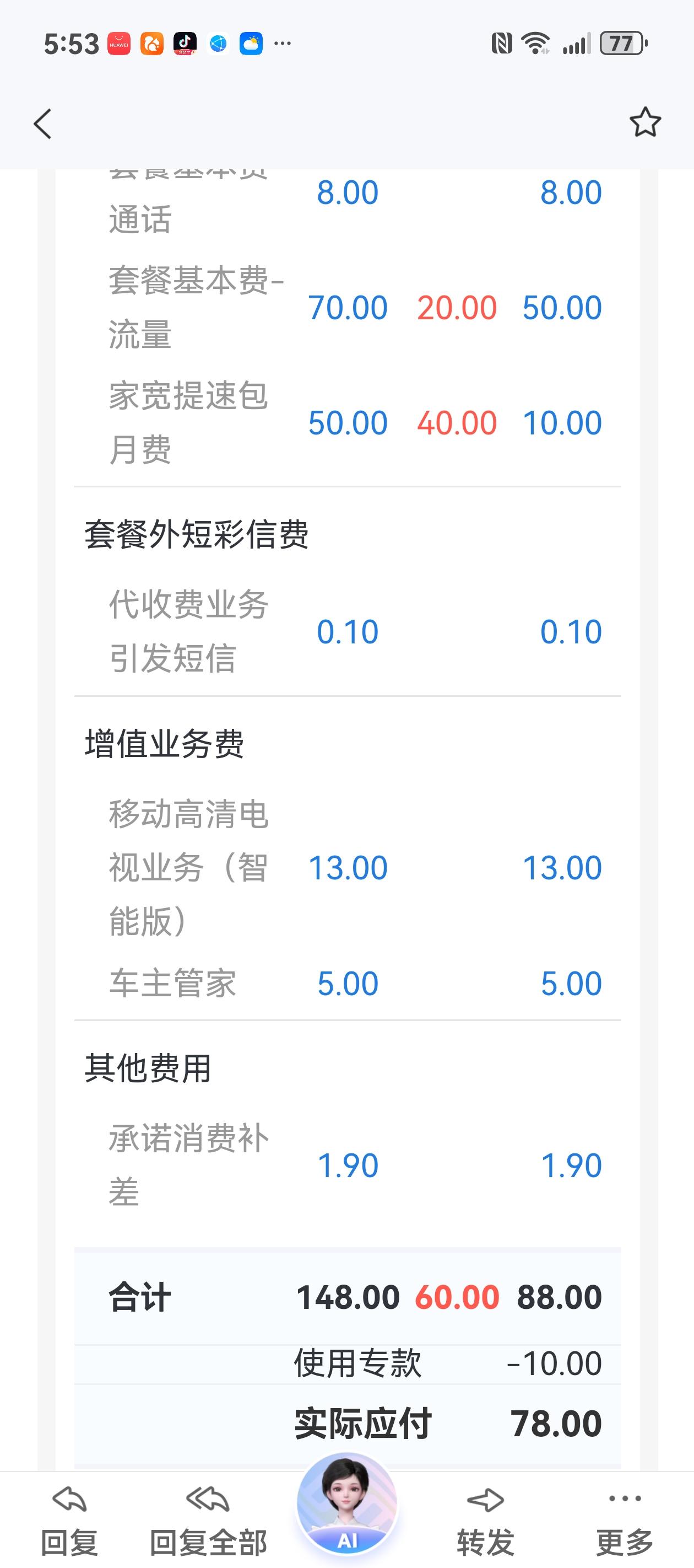 谁能看懂这张话费单？
上月份的话费单如期发来，今天空闲，我戴上老花眼镜仔仔细细看