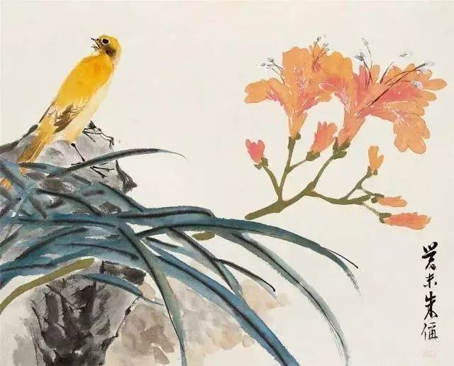 清 朱偁 花鸟。朱偁（1826—1900，一作1826—1899）清代画家，早岁