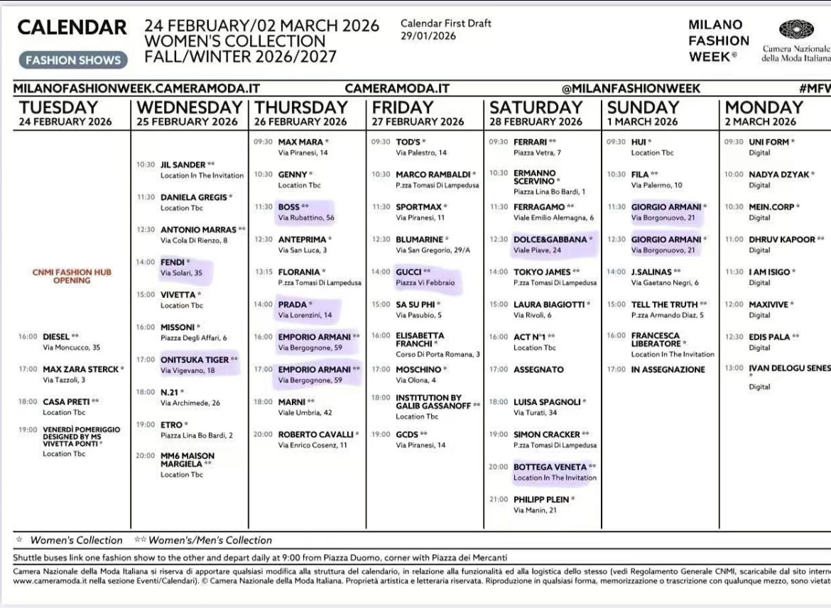 米兰巴黎时装周确认阵容 米兰巴黎时装周基本确认阵容米兰时装周：2.24-3.22