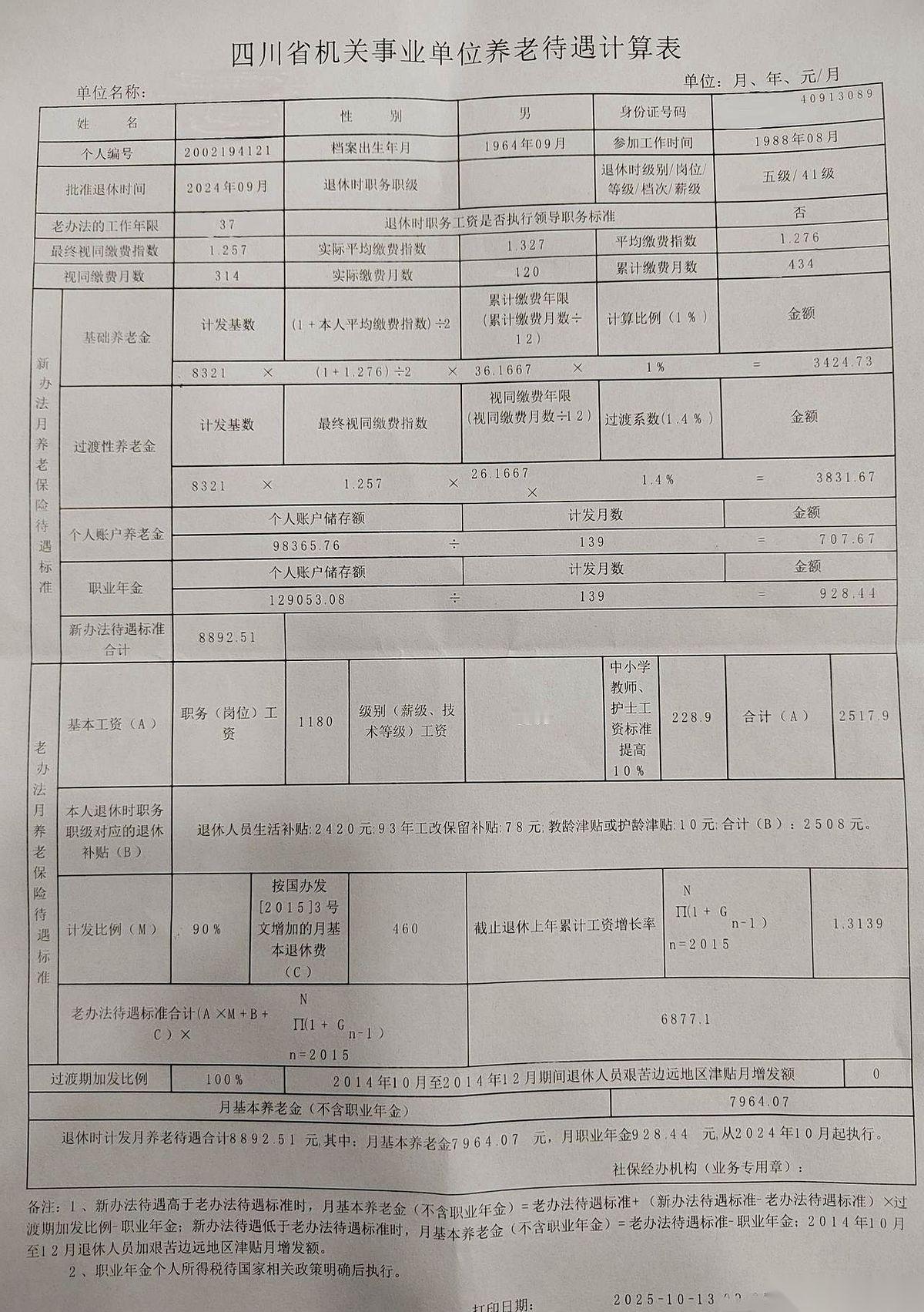 一个月退休金8892块！
坐标四川，一个刚刚退休的机关事业单位老前辈。
我看到这
